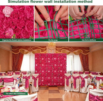 Silk Flowers Wall Rose Red-12Pack Artificial Floral Wall Panels Faux Hydrangea Peony Flower Panels for Wedding Party Event Thanksgiving Decor Photography Home Decor