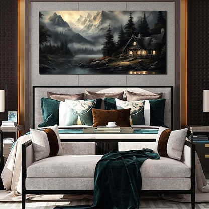 Natural Landscape Wall Art for Living Room Tree Pictures Wall Decor for Office Mountains Canvas Wall Art for Size 29" x 58"