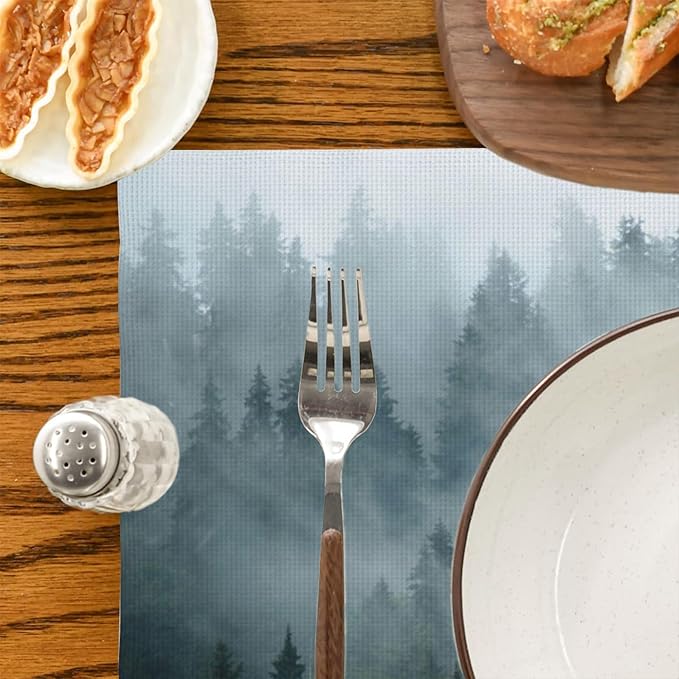 Placemats Set of 4 Retro Misty Forest Dining Place Mats Linen Table Mat for Farmhouse Home Kitchen Decor 12 X 18 Inch