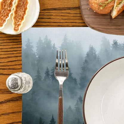 Placemats Set of 4 Retro Misty Forest Dining Place Mats Linen Table Mat for Farmhouse Home Kitchen Decor 12 X 18 Inch