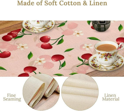 Cherry Table Runner,Spring Summer Fruit Tropical Birthday Party Decorations Dining Room Home Kitchen Table Decor 13 x 36In