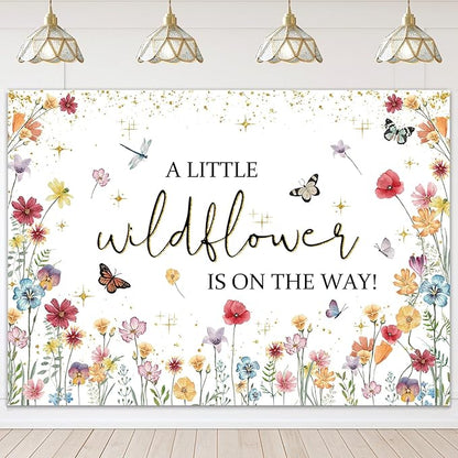 Avezano Wildflower Baby Shower Decorations A Little Wildflower is On The Way Baby Shower Backdrop Floral Theme Baby Girls' New Born Photoshoot Background Banner (7x5ft(84x60in))