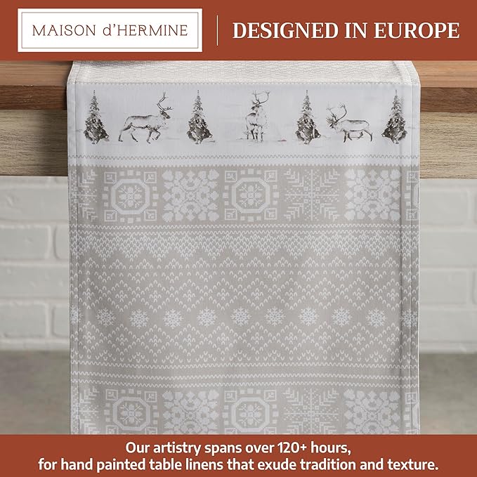 Maison d' Hermine Table Runner 100% Cotton Double Layer Table Runners 108 inches Long for Thanksgiving Christmas Decorations Home Kitchen Dining Party Wedding (Cozy Christmas, 14.5" x 108")