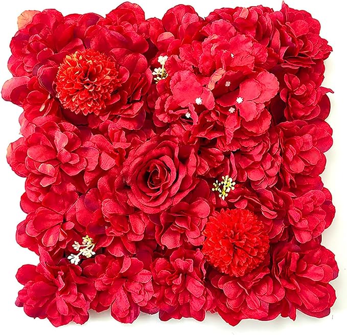 Flower Wall Backdrop, 12PCS 10.6"-15.7" Artificial Flower Wall Panel with Various Styles, 3D Floral Wall Decor for Wedding Photo Background Festive Party Home Decoration (H001, 15 * 15in)