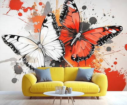 Modern Watercolor Butterfly Wall Mural, Abstract Butterfly 3D Wall Murals, Ink Painting Wallpaper Mural, for Living Room Bedroom Large Wallpaper Indoor Decor 118" W x 82.6 "H