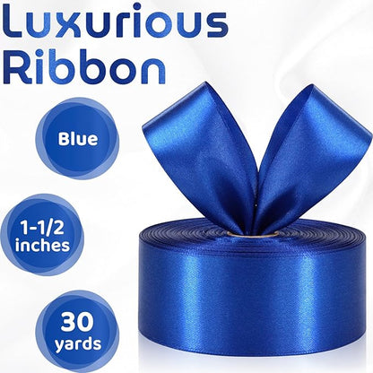 Blue Ribbon 1-1/2 Inch 30 Yards Royal Blue Satin Ribbon for Flower Bouquet, Fabric Ribbon for Gift Wrapping Crafts Hair Accessories Sewing Wedding Christmas
