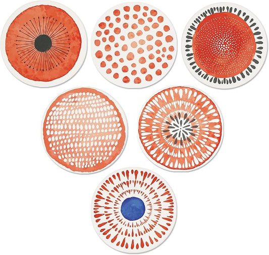 AD Set of 6 Coasters for Drinks Absorbing Round Ceramic Stone Coaster with Cork Base Tabletop Protection Mat for Mugs and Cups,Office,Kitchen (Coral Watercolor with Holder)