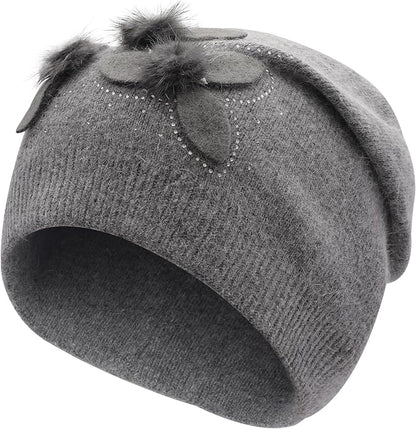 ZLYC Women Floral Slouchy Beanie Hat Double Layer Winter Knit Skull Cap
