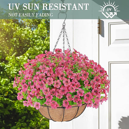 Artificial Flowers Hanging Plants in Basket,Artificial Hanging Flowers for Outdoor Indoor Decor,UV Resistant Hanging Baskets with Fake Flowers for Patio Garden Porch Deck Decoration