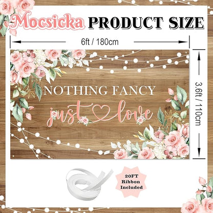 Mocsicka Rustic Nothing Fancy Just Love Backdrop Floral Bridal Shower Background Wedding Party Decorations Photo Booth Props (6x3.6ft)