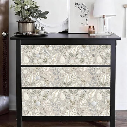Gray Leaf Peel and Stick Wallpaper Grey White Floral Contact Paper Easy Peel Off Self-Adhesive Removable Stick on Wall Paper for Kitchen Cabinet Drawer 17.71" X 236.2"