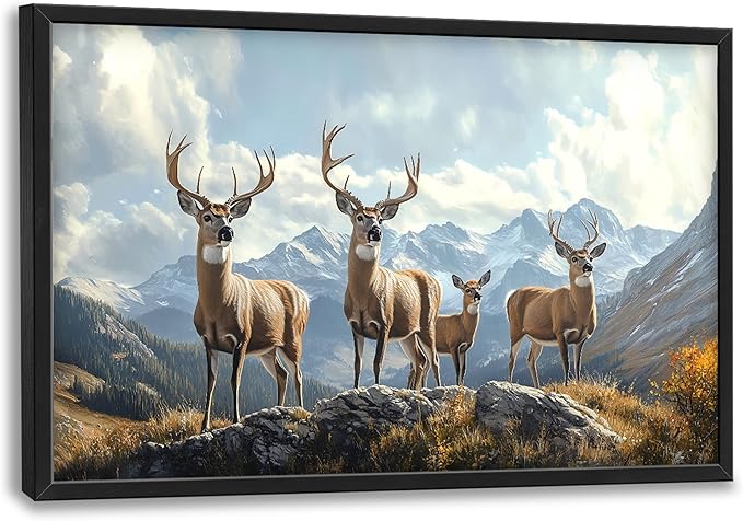 Mountain Elk Deer Large Wall Art Framed Farmhouse Wall Decor for Living Room Rustic Deer Pictures Oversized Canvas Print Painting Modern Extra Large Framed Artwork for Bedroom Office 36"x24"