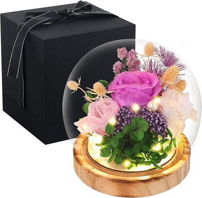 Eternal Rose Flowers, Unique Rose Preserved Flower Rose Gifts in Glass Dome for Women, Mom, Girlfriend,Home Decor Gifts for Birthday, Anniversary, Christmas, Wedding.