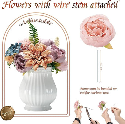 Artificial Flowers, Fake Peony Flower Combo Box Set, Silk Flowers with Wire Stem for DIY Wedding Bridal Bouquet Shower Party Home Décor (Multi-Color)