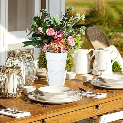 8pcs 12.8inch White Flower Holders for Flower Bar, Galvanized Flower Bucket, Metal Buckets for Party, Rustic Vases for Centerpieces, Floral Vase, Farmstand Supplies (White, 12.8inch Height)
