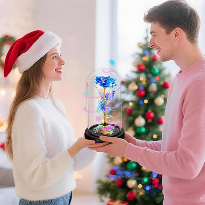 Childom Christmas Rose Gifts for Women,Birthday Gifts for Women Mom Christmas,Flowers for Delivery Prime,Rotating Blue Light Up Rose in A Glass Dome,Anniversary Rose Gift for Her Valentines Day