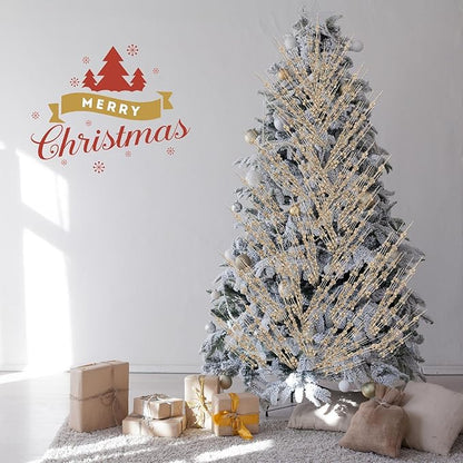 Geosar 30 Pcs Christmas Artificial Glitter Berry Stem Decorations 17 Inch Faux Stick Floral Pick Centerpiece Bouquet Flower Bead Twigs for Centerpiece Tree Wreath Xmas Ornaments Home(Champagne Gold)