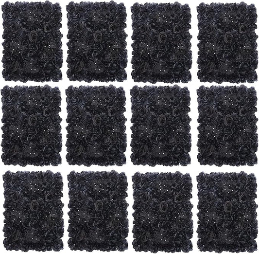 Flower Wall Panel Set,Black Artificial Wall Flower Backdrop,12 Pcs 23.62" X 15.75" 3D Silk Hydrangea Rose Floral Panel,Faux Roses Artificial Flower Backdrop for Wall Decor
