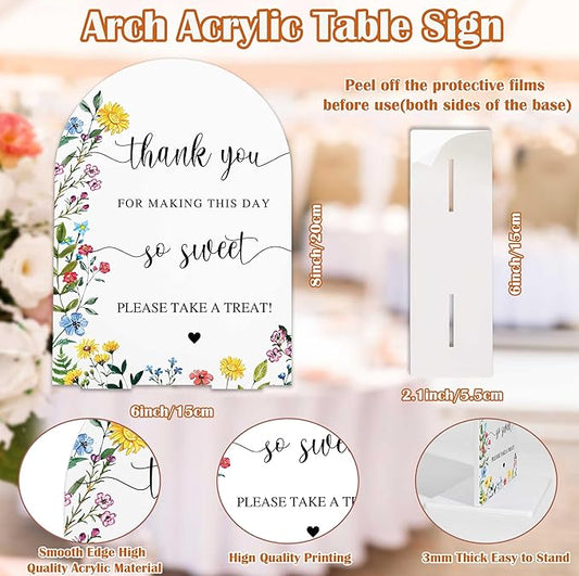 Acrylic Wedding Signs Please Take a Treat Sign for Reception, 6x8" Floral Themed Arch Acrylic Dessert Table Decor, Love Is In Bloom & Baby In Bloom Decorations for Baby Shower Bridal Shower Engagement