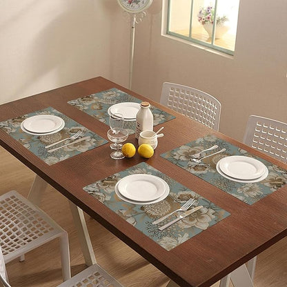 Placemats Set of 4 Retro Peony Bird and Butterfly Table Mats Linen Place Mats for Dining Kitchen Country Camp Farmhouse Decor 12x18 Inch