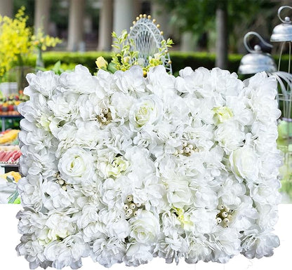 12pcs 24" x 16" Artificial Flower Wall Panel Background,3D White Plastic Hydrangea Rose Flowers Wall Backdrop for Wedding Party Event Photo Backdrop Wall Decor (White)