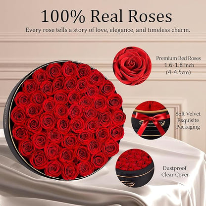 50 Preserved Roses in a Gift Box for Her - Forever Flowers for Delivery, Eternal Rose Mothers Gifts for Mom, Wife Anniversary Birthday Gifts for Women, Red
