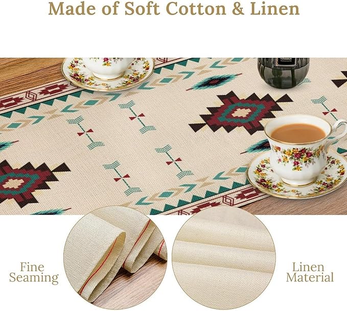Aztec Table Runner Southwestern Native Vintage Geometric Pattern Table Runner Retro Country Table Dinner Decoration 13x108 Inch