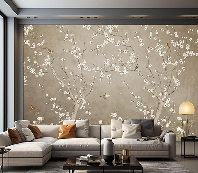 Eierme-Chinoiserie Wall Decor. Background Wall China Style Mural Wallpaper Peel and Stick 90" x 67"