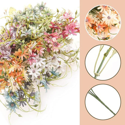 Artificial Flowers Wildflowers Silk Daisy Spring Fake Daisies Decoration Summer UV Resistant Colorful Mixed Bundles Faux Greenery Outdoor Plant Stem Filler for Home Decor Indoor Floral Arrangements
