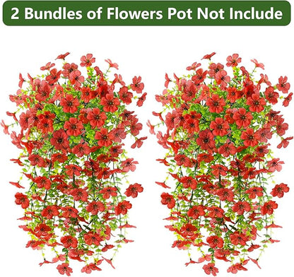 Homsunny Artificial Fake Hanging Flowers Plants for Outdoor Spring Decorations, 2PCS Faux Daisy Silk Flower Outside No Fade UV Resistant Realistic Home Decor for Porch Patio Window Box (ChujuDH-Red