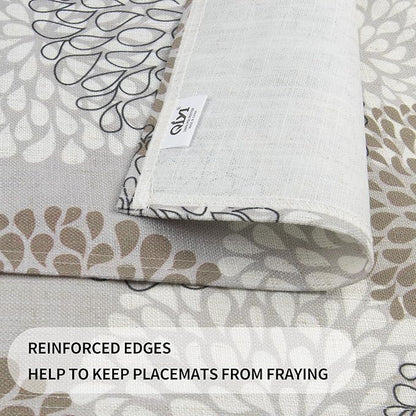 QIYI Boho Placemats Set of 4, 12x18 Inch Linen Fabric Place Mats for Kitchen Dinning, Farmhouse Rustic Floral Cloth Table Mats, Washable Placemat Party Table Décor, Brown Floral Burst