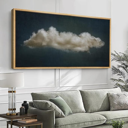 SIGNFORD Extra Large Framed Canvas Print Wall Art Single Fluffy Cloud on Dark Sky Minimalist Atmospheric Illustrations Modern Art Relax/Calm Warm for Living Room, Bedroom, Office - 60"x30"