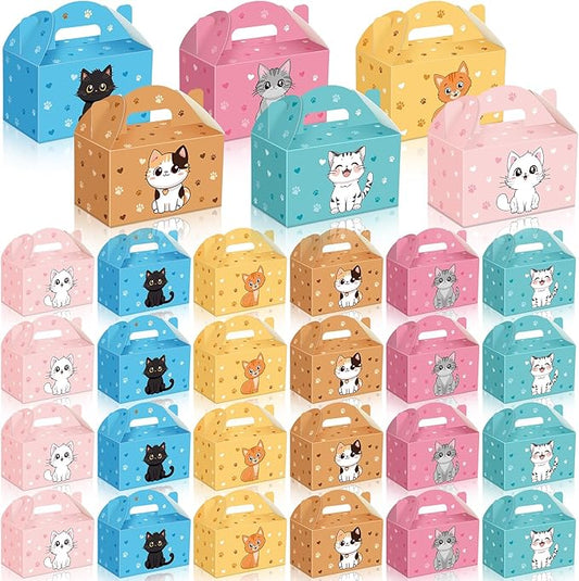 24 Pcs Cat Party Favors Treat Boxes Kitten Goodie Bags Foldable Pet Gift Bag Adopt a Kitty Goody Box Cat Themed Party Favors for Birthday Wedding Bridal Shower Supplies