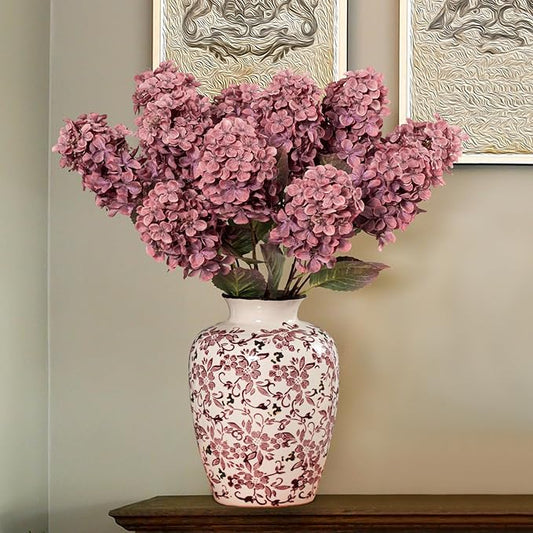 Fake Flowers Hydrangea Silk Flowers With Stems White Flowers Fake Flowers In Vase Hydrangea Artificial Flowers Winter Flowers Artificial For Decoration Vase Decor 24"（Red Rose ）8PCS Wthout Vase