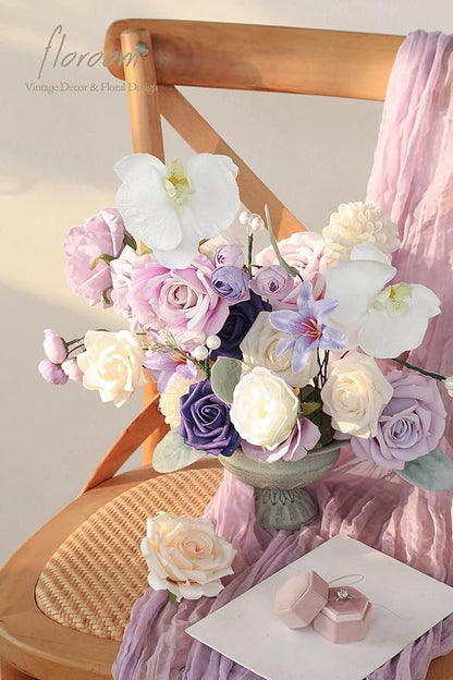 Floroom Lilac Lavender Purple Cream Artificial Flowers Fake Roses Dahlias and Greenery Combo Box Set for DIY Wedding Bouquets Bridal Shower Centerpieces Floral Arrangements Party Tables Decorations