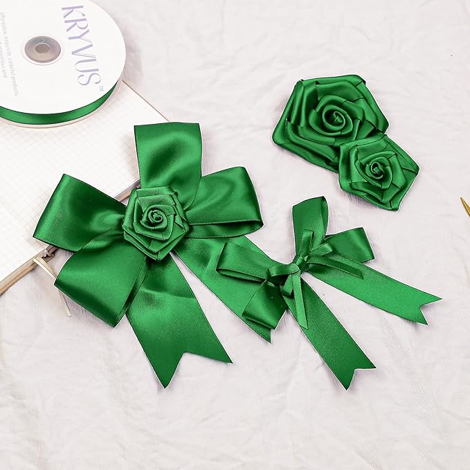 Green Satin Ribbon, Double Faced 7/8 Inch X 50 Yards Green Ribbon, Premium Satin Ribbon for Gift Wrapping, Crafts, Hair Bow Making, Sewing, Flower Bouquet, Wedding Party Decor