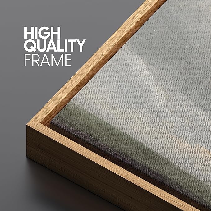 SIGNFORD Large Framed Canvas Print Wall Art Expansive Cloudy Sky Over Landscape Soft Neutral Horizon Scene Illustrations Modern Art Relax/Calm Warm for Living Room, Bedroom, Office - 60"x20"