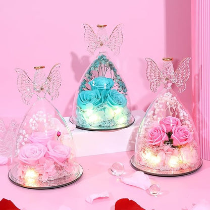 Mothers Day Mom Gifts for Women Preserved Flowers in Glass Angel Forever Flowers for Delivery Prime Eternal Roses Gifts for Grandma, Peach Pink