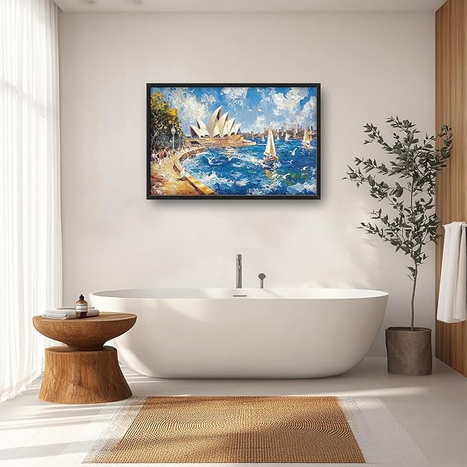 Sydney Opera House Large Wall Art Beach Boat Pictures Wall Decor Coastal Canvas Seascape Print Painting Modern Artwork Home Decoration for Living Room Bathroom Bedroom Office Framed 36"x24"