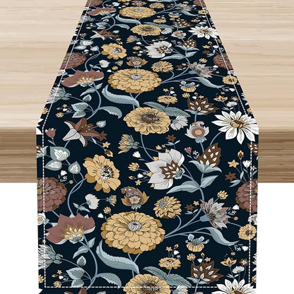 Boho Floral Table Runner, Vintage Traditional Farmhouse Boho Floral Linen Coffee Table Center Decor for Family Kitchen Farmhouse Holiday Party Table Decorations Indoor Outdoor 13x36 inch
