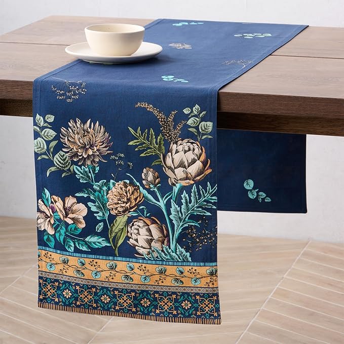 Maison d' Hermine Table Runners 100% Combed Cotton Premium 14.50 Inch x 108 Inch Tablerunner, Decorative Table Runner, Dining, Buffet Parties & Camping, Artichoke (Double Layer)