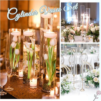 6 Pack Glass Cylinder Vases 16 Inch Tall Clear Flower Vase for Centerpieces, Hurricane Floating Candle Holder Wedding Decorations, Floral Vase Bulk for Table Shelf Party Home Deco (16 x 3.35 Inch)