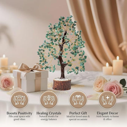 FASHIONZAADI Green Aventurine Crystal Tree, Crystals and Stones, Gem Tree, Healing Gemstones and Crystals Home Decor, Meditation Decor, Spiritual Gifts for Women, Good Luck Gift