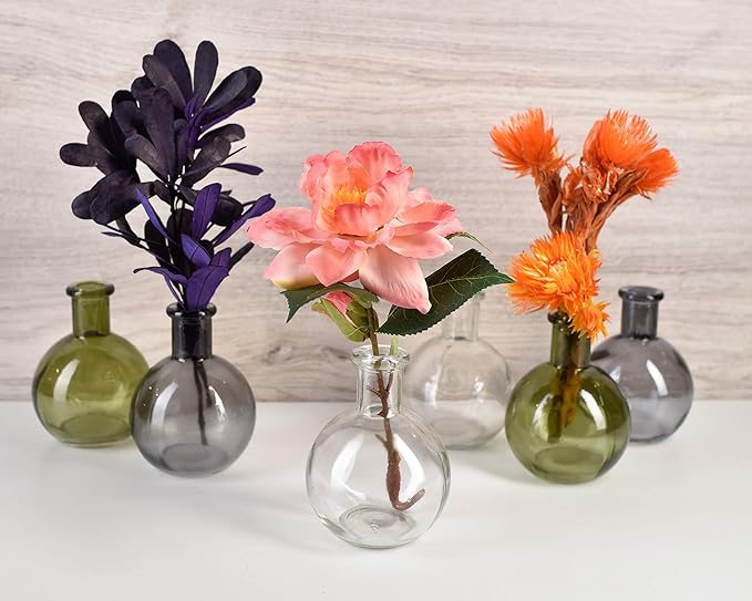Serene Spaces Living Set of 36 Green Ball Bud Vases, Transparent Glass Vases for Weddings, Events, Parties, Floral Centerpieces for Home Decor, Measures 4" Tall