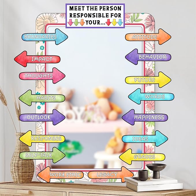 Colorful Bulletin Board Cutouts Decorations for Classroom Paper Decals Set Kids Inspirational Mirror Decal Self Affirmation Poster Stickers Posiotive Paper Cutouts for Nursery School Chalkboard Supply