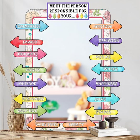Colorful Bulletin Board Cutouts Decorations for Classroom Paper Decals Set Kids Inspirational Mirror Decal Self Affirmation Poster Stickers Posiotive Paper Cutouts for Nursery School Chalkboard Supply