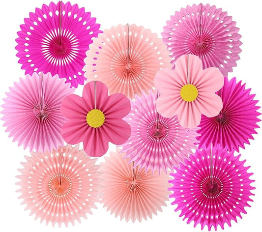 zilue Paper Fans Party Decorations Paper Flowers Decorations for Wall Classroom Floral Backdrop Baby Shower Birthday Party Flower Wall Decor Pack of 11 Pink