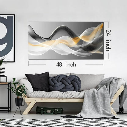 JuhaiArt Abstract Wall Decor Art Gold Canvas Modern Black Picture White Art for Bedroom Office Decoration 24" x 48"