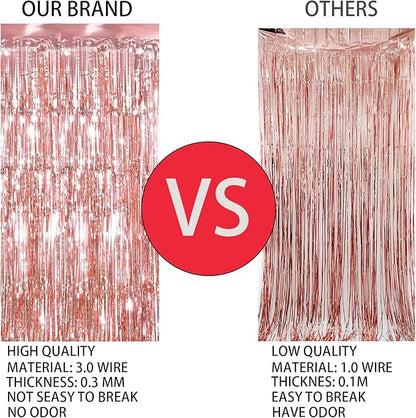 Keyali 4 Pack 3.3 * 8.3 ft Foil Curtain Metallic Tinsel Fringe Curtains Photo Booth Props Backdrop for Birthday Wedding Engagement Baby Shower Christmas Holiday Celebration Partyl,Rose Gold