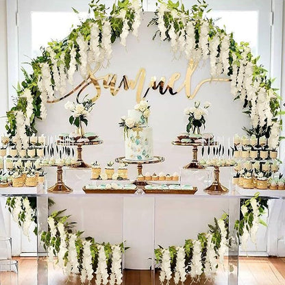 Wisteria Artificial Flowers Garland, 4Pcs Total 28.8ft Silk Faux Wisteria Vine Kit, Hanging Flower Plant for House Outdoor Garden Ceremony Outside Wedding Arch Floral Decor (4, White)